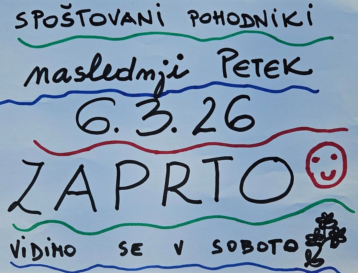 Pečovniška koča bo v petek 6. 3. 2026 zaprta
